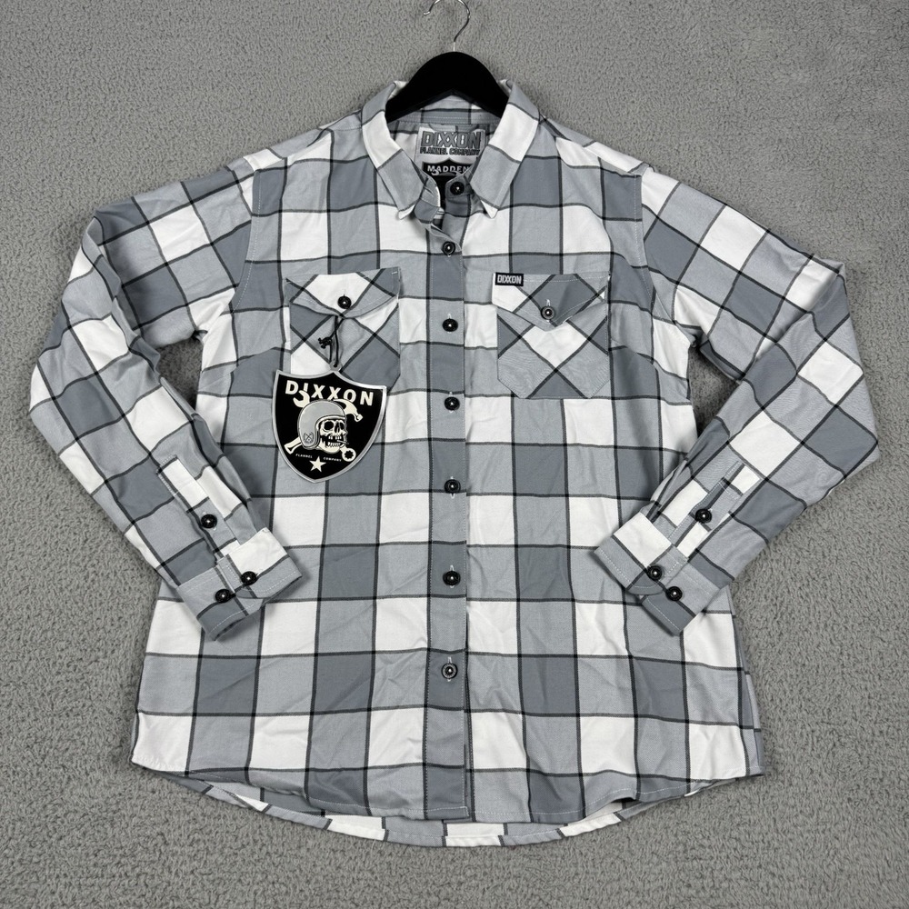 Dixxon Flannel Company Madden Shirt Womens Large Grey Plaid D-Tech Long Sleeve